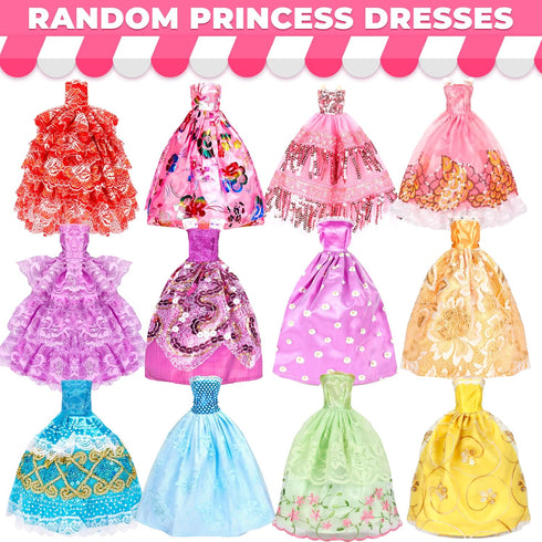 46 Pcs Doll Clothes and Accessories Kit, Including 2 Princess Gowns 4 Fashion Dresses 2 Tops 2 Pants 2 Bikini Swimsuits 10 Shoes 10 hangers 15 Jew...
