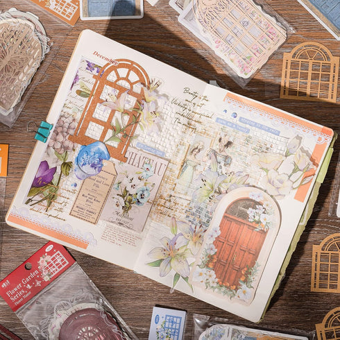JOYCHOIC Aesthetic Scrapbook Paper, 90Pcs Vintage Garden Door Junk Journal Journaling Scrapbooking Supplies, Materials Bullet Kit Art Album Planne...