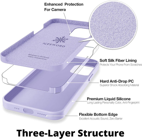 IceSword iPhone 12 Pro Max Case, Liquid Silicone Shockproof Cover, Lavender Purple, 6.7" Protective & Soft Microfiber Lining...