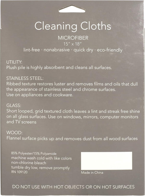 KAF Home Pantry Multipurpose Microfiber Textured Cleaning Cloth 4-Pack, 15 x 18-Inch, (1 Utility Cloth, 1 Stainless Steel Cloth, 1 Glass Cloth, 1 ...