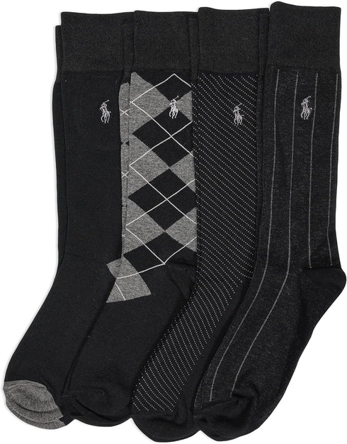 Polo Ralph Lauren Men's Assorted Pattern Dress Crew Socks-4 Pair Pack-Soft and Lightweight Cotton Comfort...