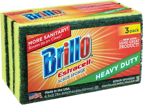 Brillo Heavy Duty Estracell Sponges, Premium Long Lasting, 3 Count (Pack of 1)...