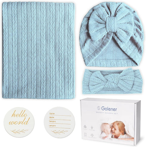 Baby Blankets,5PCS Security Blanket for Babies - Swaddle Adjustable Wearable Blanket, 5pcs Newborn Accessories Set with Hello World Wooden Birth A...