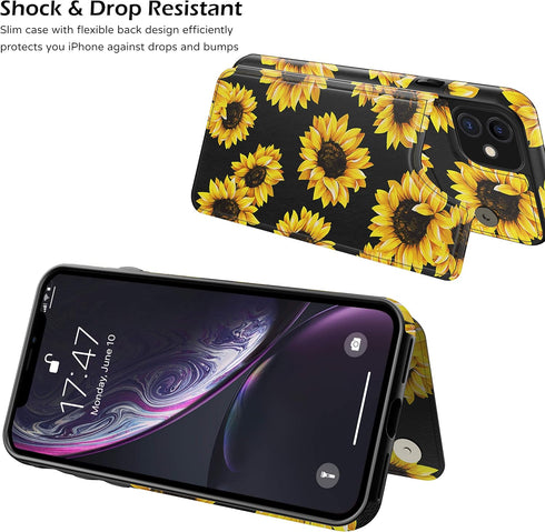 LETO for iPhone 12 Pro Case,iPhone 12 Case,Flip Folio Leather Wallet Cover with Fashion Flower Designs for Girls Women,Built-in Card Slots Kicksta...