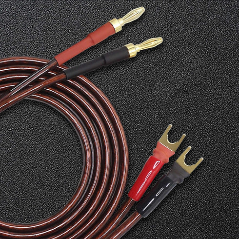 XMSJSIY HIFI OFC Speaker Wire with Spade Plug to Banana Plug Speaker Jumper Cable, 4 Banana Plug to 4 Y-shaped Fork Plug Gold-plated Extension Jum...