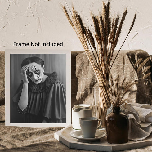 Posterizer 1 pcs-black and white photo of a sad clown getting ready 2-Retro Art-Photography Art-Living Room Bedroom Decor- unframed wall art...