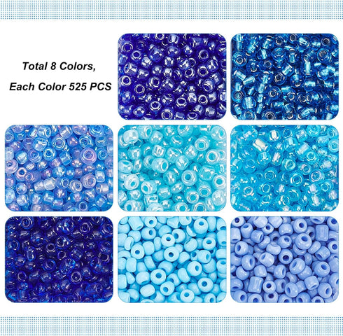 PH PandaHall 3600pcs 3mm Seed Beads, 8/0 Blue Waist Beads 8 Colors Ocean Sea Blue Friendship Craft Beads Small Pony Bead Mini Spacer Bead for Frie...