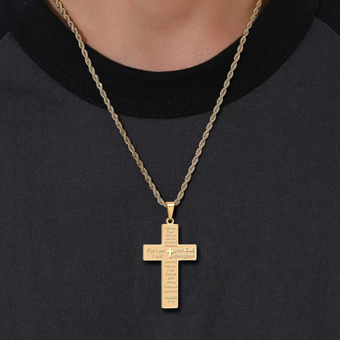 Bible Verse Cross Necklace for Men,Cross Pendant Rope Chain Necklace Baptism Confirmation First Holy Communion Christening Christian Gifts for Boy...