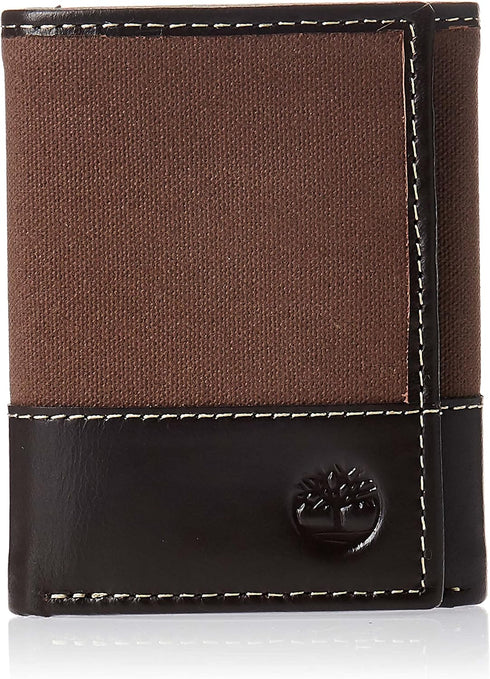 Timberland Men's Canvas & Leather Trifold Wallet, Dark Earth, One Size...