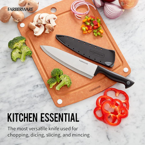 Farberware Edgekeeper 8-Inch Chef Knife with Self-Sharpening Blade Cover, High Carbon-Stainless Steel Kitchen Knife with Ergonomic Handle, Razor-S...