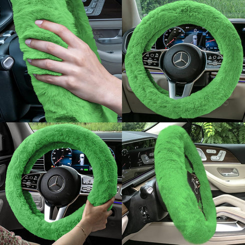 FH Group Doe16 Faux Rabbit Fur Cozy Steering Wheel Cover Ultimate Protection Universal Fit for Most Cars, Trucks, SUVs, and Vans Green...