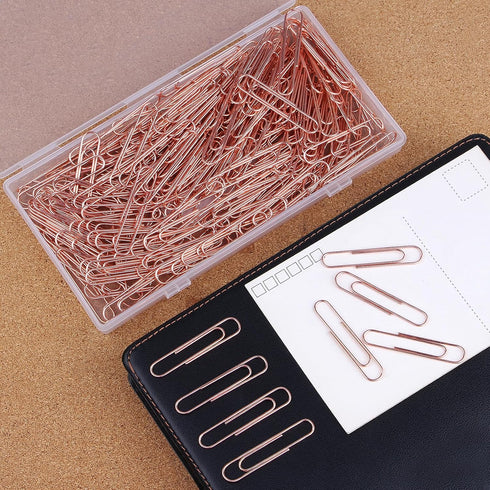 Rose Gold Paper Clips 200 pcs Smooth Finish Steel Wire Paperclips 50mm Medium Size for Document Organizing and Classifying Office Supplies (50mm R...