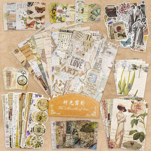 100 Pieces Vintage Ephemera Pack Junk Journal Kit Scrapbook Supplies Decoupage Paper Sticker Material for Art Journaling Bullet Journals Planners ...