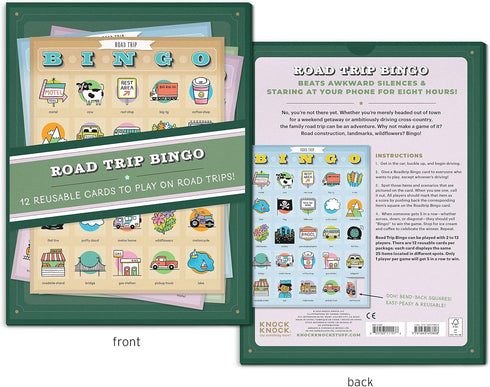 Knock Knock Roadtrip Bingo, 12 Reusable Cards for Road Trips...