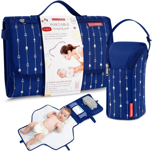 Portable Diaper Changing Pad Waterproof – B0NUS Insulated Baby Bottle Bag, 2-in-1 Diaper Clutch and Changing Mat, Wipe Clean Portable Changing Pad...