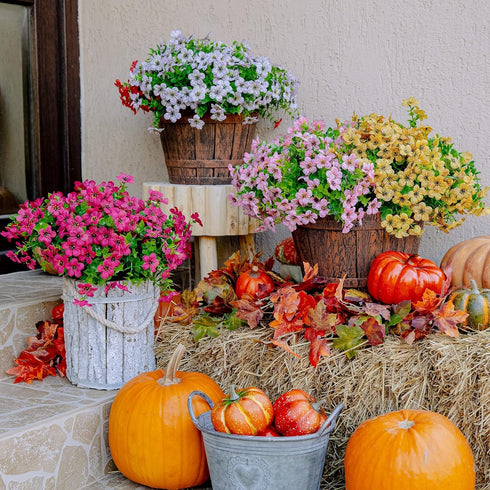 Artificial Flowers for Outdoors Fake Plants - 16 Bundles Faux Outside Greenery Boxwood No Fade Plastic Shrubs Fall Decor Farmhouse Home Garden Tha...
