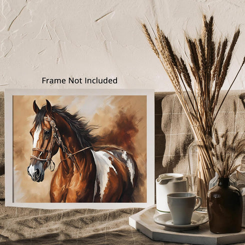 Posterizer 1 pcs- Beautiful brown and white horse with rustic background-Art for Animal Lovers- Gift for Men Women Teens-decor for Bedroom, Offic...