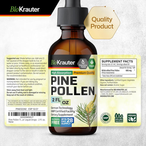 Pine Pollen Tincture - Organic Pine Pollen Powder Liquid Extract for Immune Support - Alcohol & Sugar Free Natural Herbal Supplement - Vegan Pine ...