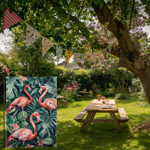 Flamingo Garden Flag, Pink Flower Tropical Palm Tree Flag, 12x18 Inch Double Sided Burlap, Welcome Summer Garden Flags, Porch Lawn Flag, Outdoor Y...