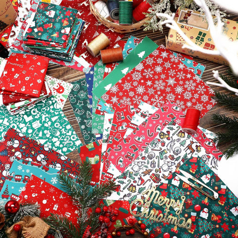 100 Pcs 8 x 8 Inches/ 20 x 20 cm Christmas Fabric Squares Christmas Fabric 25 Different Patterns Fabric Scraps Quilting Craft Fabric Patchwork Fab...