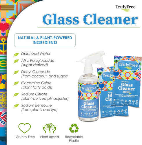 Natural Glass Cleaner Spray- Removes Dirt & Debris for Sparkling Clean Windows & Glass Surfaces at Home, Office & Garage, Includes: 1 Refillable E...