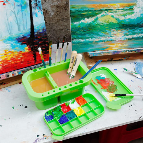 MyLifeUNIT Paint Brush Cleaner, Paint Brush Holder and Organizers with Palette for Acrylic, Watercolor, and Water-Based Paints (Lawn Green)...