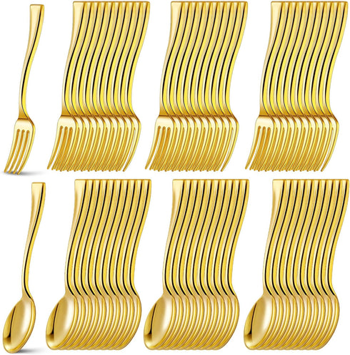 Gold Plastic Silverware Set, Plastic Gold Cutlery Utensils 4 Inch Tasting Gold Mini Forks and Spoons for Ice Cream Sample Desserts Sampling Puddin...