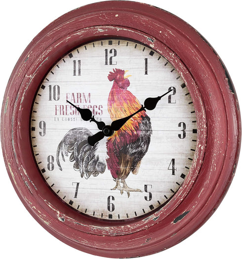 La Crosse Technology 12 Inch Distressed Red Rooster Quartz Wall Clock - 404-3630...