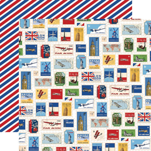 Travel Scrapbook Paper 12x12 - World Map Scrapbook Paper with Plane, Stamp, Luggage Design | Vacation Scrapbook Paper for Scrapbooking, Photo Albu...
