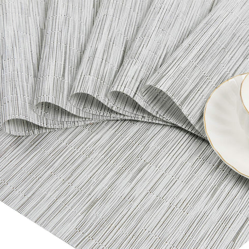 SHACOS Small Round Table Placemats Wedge Placemat Set of 4 Non Slip Heat Resistant Woven Vinyl Table Mats Wipe Clean Indoor Outdoor (4, Gray White...