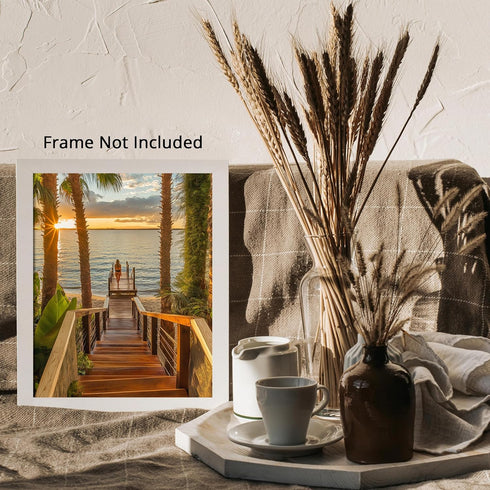 Posterizer 1 pcs-serene coastal scene with tall palm trees and stairway 2-Landscape & Nature Art-Coastal & Nautical Art-Decor for Home & Office- u...