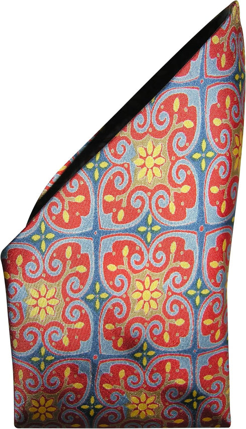 Elegant Red Gold Cathedral Print Silk Handkerchief Rich Arabesque Design – 100% Silk - Large 16” Square...