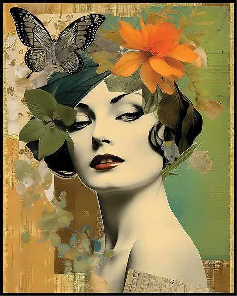 Posterizer 1 pcs-abstract retro woman's painting collage-Floral & Botanical Art-Art for Animal Lovers-Gift for Art Lovers-Decor for Home & Office-...