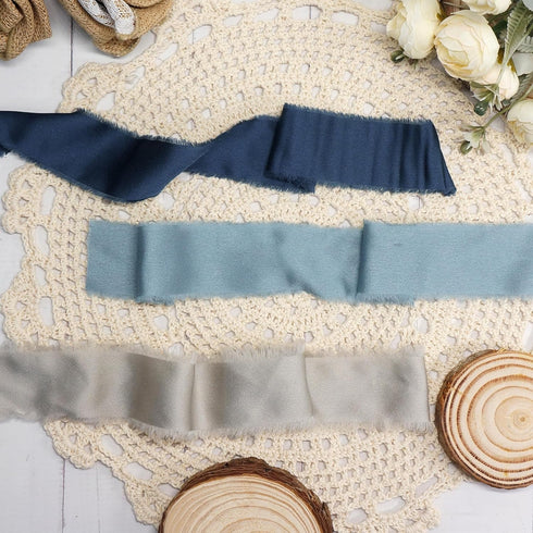 CT CRAFT LLC Frayed Satin Silk Ribbon 1.5" x 10 Yards x 3 Rolls Pearl Grey Dusty Blue Midnight Blue for Christmas Home Decor Gift Wrapping DIY Cra...