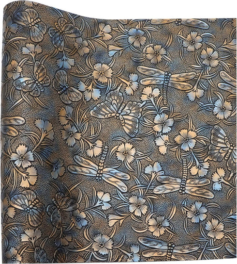David accessories Butterfly Gragonfly Flowers Bump Texture Faux Leather Sheet 1 Pc 11" x 55" (30x140cm) Printed Faux Leather Fabric Sheet for DIY ...