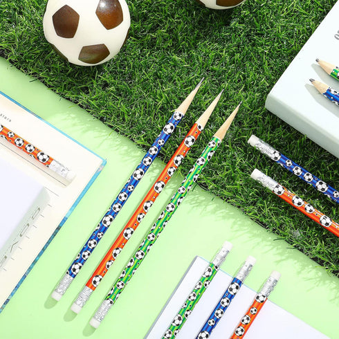 Soccer Pencils Kids Sport Pencils with Eraser Top Football Pencils Soccer Print Wooden Pencils for School Students Teachers Office Supplies Soccer...