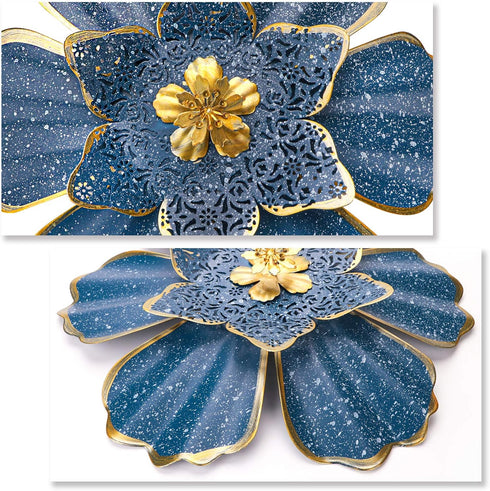 EASICUTI Blue Metal Flower Wall Decor Boho Metal Wall Art Decorations Hanging for Indoor Outdoor Home Bathroom Patio Fence Garden Bedroom Living R...