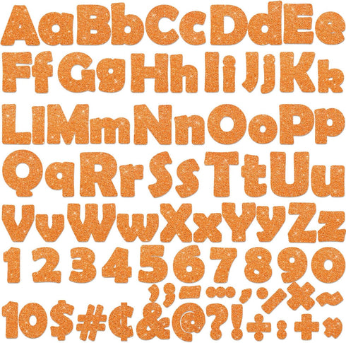 260Pcs Glitter Orange Bulletin Board Letters for Classroom 4” Letter Combo Pack Set Numbers Alphabet Poster Board Punctuation Symbol Cutout with A...