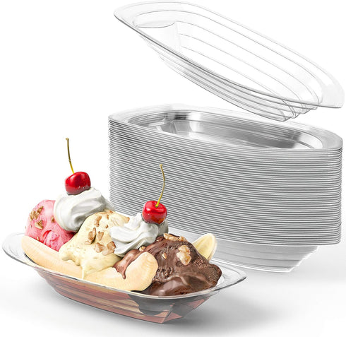Avant Grub Super Fun, Recyclable 8oz Plastic Banana Split Boats 50 Pack. Durable, Disposable Ice Cream Sundae Dishware Bowl. Perfect Plastic Cups ...