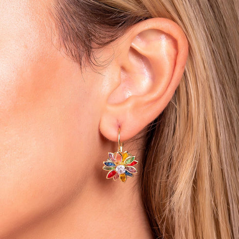 Barzel 18K Gold Plated Flower Earrings - Colorful Lotus Flower Earrings For Women - Made in Brazil...