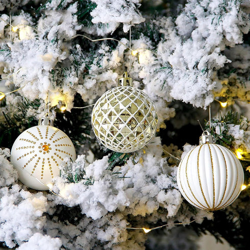 30PCS Christmas Balls Ornaments,60MM Gold&White Painted Shatterproof Festive Wedding Hanging Ornaments Christmas Tree Decoration...