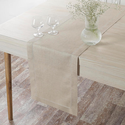 D'Moksha Homes Linen Natural Table Runner 84 Inches Long - 100% Pure Linen Table Runner 14 x 84 Inch for Summer, Fall and Halloween - Classic Hems...