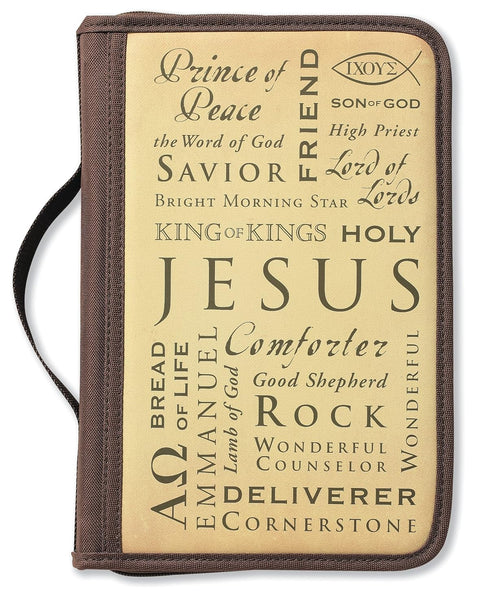 Names of Jesus Bible Cover, Zippered, with Handle, Canvas, Brown, Large...