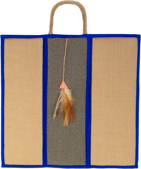 SmartyKat Clever Claws Carpet & Burlap Hanging Cat Scratch Mat - Brown/Gray with Blue Trim, One Size...
