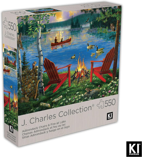 550 Piece Puzzle for Adults Adirondack Chairs and FIRE by J. Charles 24X18 Country Life Jigsaw from KI Puzzles,02633-SB...