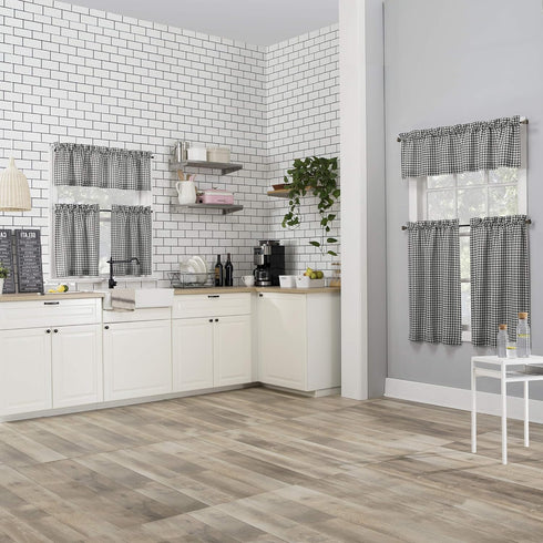 No. 918 Parkham Farmhouse Plaid Semi-Sheer Rod Pocket Kitchen Curtain Valance and Tiers Set, 54" x 24", Black/White...