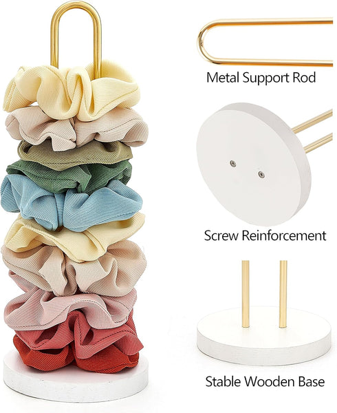 Mkono Scrunchies Holder Stand Hair Accessories Organizer Gold White Metal Scrunchies Tower Hold 25 - 35 Scrunchies Modern Vertical Hair Tie Organi...