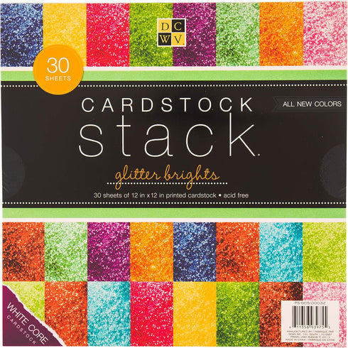 DCWV Diecuts With a View, 30 Sheets 12x12, Glitter Brights Cardstock, Variety Pack, Pink, Blue, Green, Purple, Gold and More, Perfect for Cutting ...