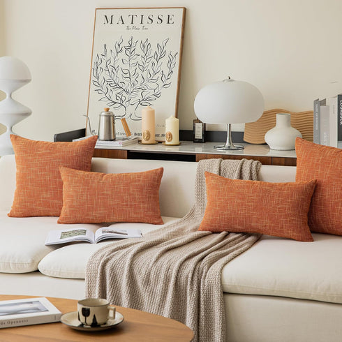 Kevin Textile Fall Pillow Cover Decor Lined Linen Throw Pillow Cases Cushion Cover Seasonal Autumn Pillow Covers for Chair, 18"x18"(2 Pack, Orange...