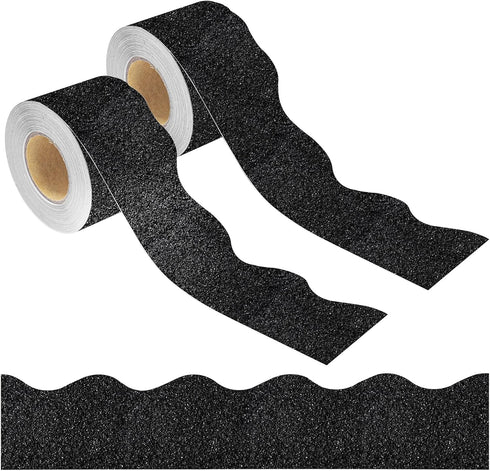 131 Ft Black Glitter Bulletin Board Borders Black Scalloped Bulletin Board Trims Shiny Decorative Border Trims Sparkle Self-Adhesive Bulletin Stic...